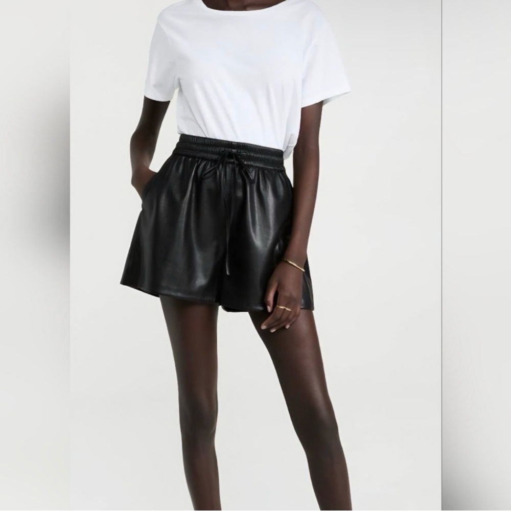 Good American Black High Waist Women's Leather Skirt